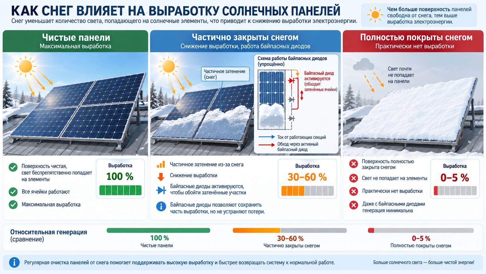 Снег на солнечных модулях